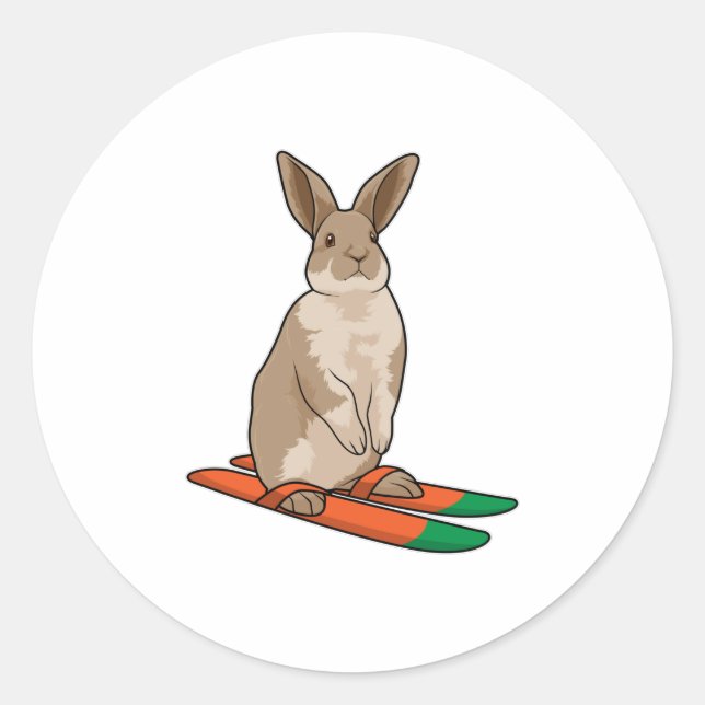 Sticker Rond Rabbit as Skier with Ski (Devant)