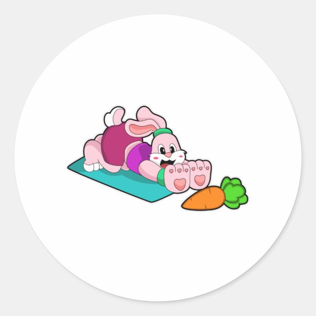 Sticker Rond Rabbit avec carotte au Yoga sur tapis de Yoga (Devant)