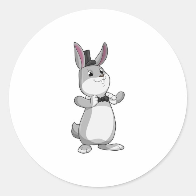 Sticker Rond Rabbit avec chapeau et cravate de la ceinture (Devant)