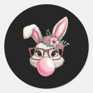 Sticker Rond Rabbit Bunny soufflant bulle Pâques Jour mignon fe