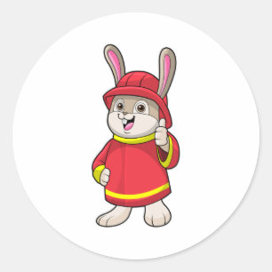 Sticker Rond Rabbit comme pompier avec casque