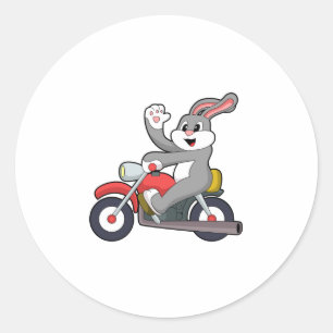 Sticker Rond Rabbit en tant que Biker avec Motorcycle.PNG