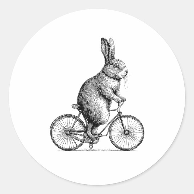 Sticker Rond Rabbit Sur Un Vélo Bunny Vélo Vélos Hommes W (Devant)