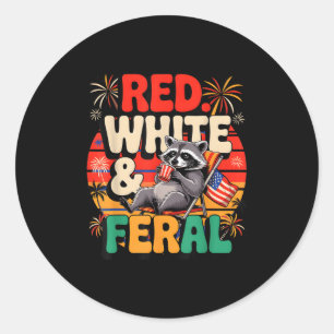 Sticker Rond Raccoon 4 juillet Patriotique Cute Rouge Blanc Et