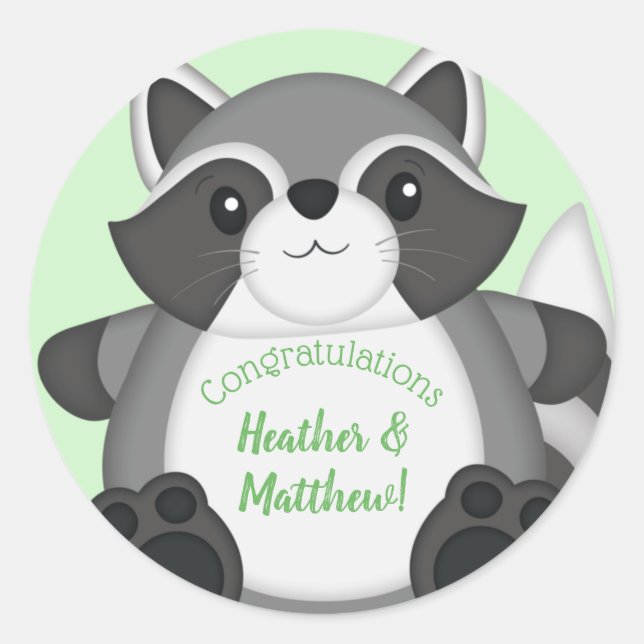 Sticker Rond Raccoon Baby shower vert (Devant)