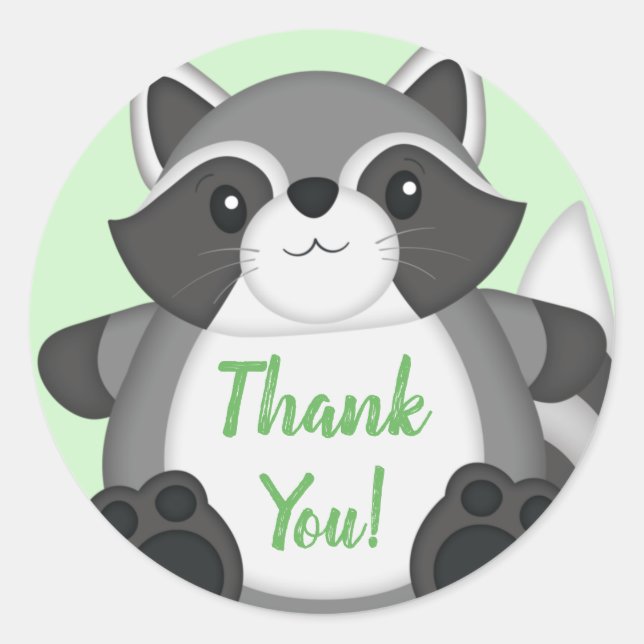 Sticker Rond Raccoon Baby shower Woodland (Devant)