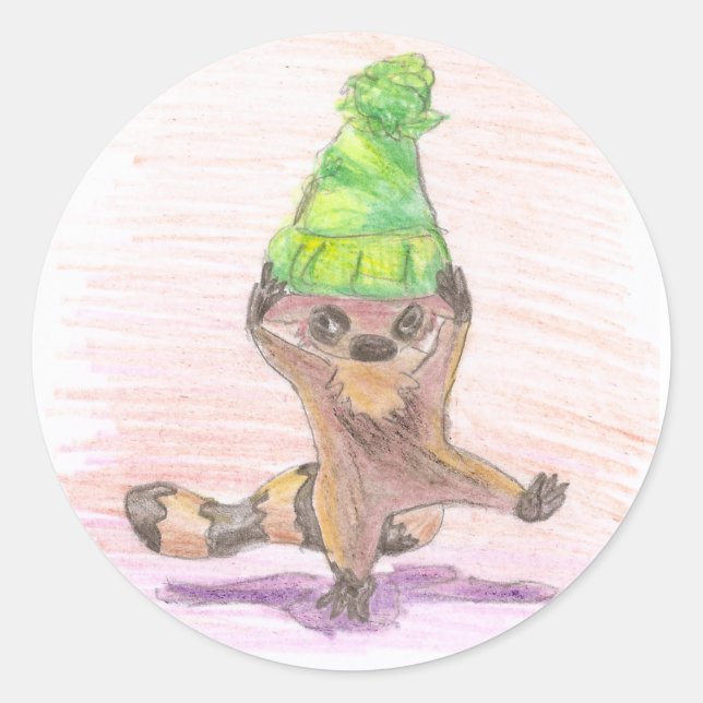 Sticker Rond Raccoon Casquette vert (Devant)