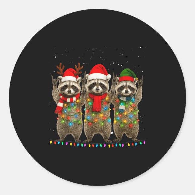 Sticker Rond Raccoon Christmas Tree Lights Pajama Racoon Lover  (Devant)