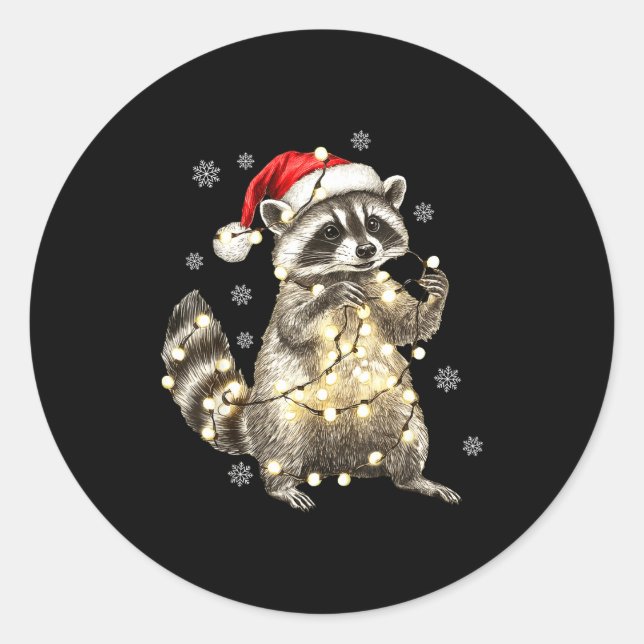 Sticker Rond Raccoon Christmas Tree Lights Pajama Racoon Lover  (Devant)