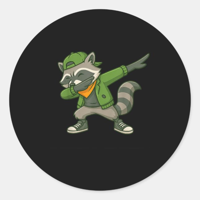 Sticker Rond Raccoon Dab Streetwear Clic Funny For Men Women Ki (Devant)