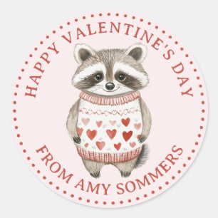 Sticker Rond Raccoon d'aquarelle Heureuse Sainte-Valentin pour 
