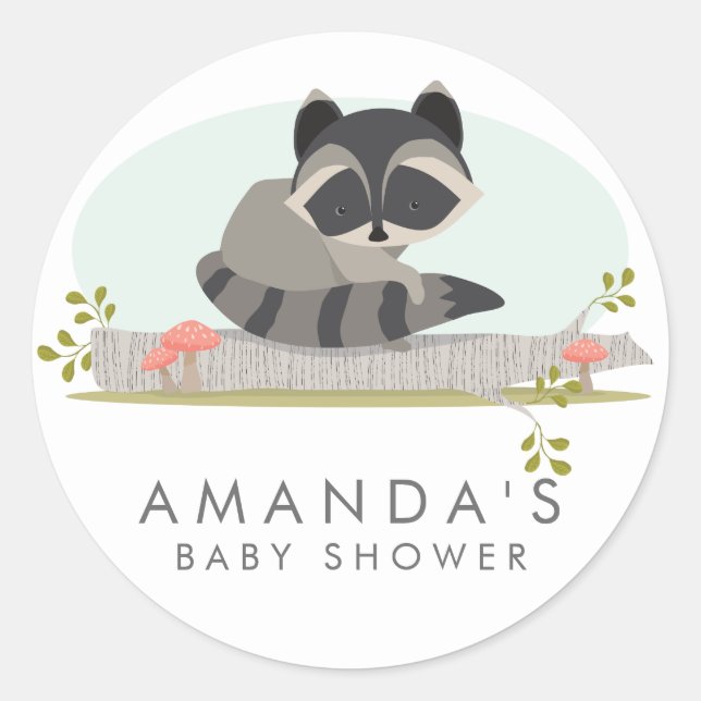 Sticker Rond Raccoon de bois doux Baby shower Favoriser le phoq (Devant)