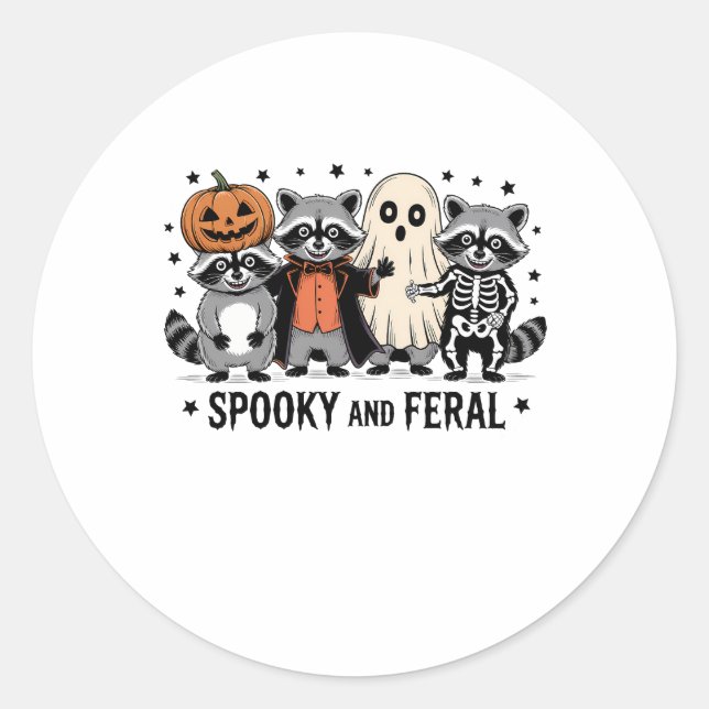Sticker Rond Raccoon d'Halloween éffrayant et Feral Funny (Devant)