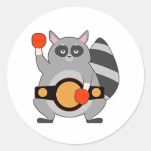 Sticker Rond Raccoon en champion de boxe avec ceinture