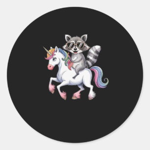 Sticker Rond Raccoon équitation Unicorn mignon Imaginaire anima