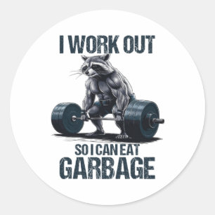 Sticker Rond Raccoon Gym Entraînement De Poids Je M'Efforce Pou