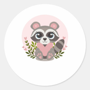 Sticker Rond Raccoon Holding a heart for Valentine's Day
