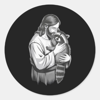 Sticker Rond Raccoon Jésus serrant _1
