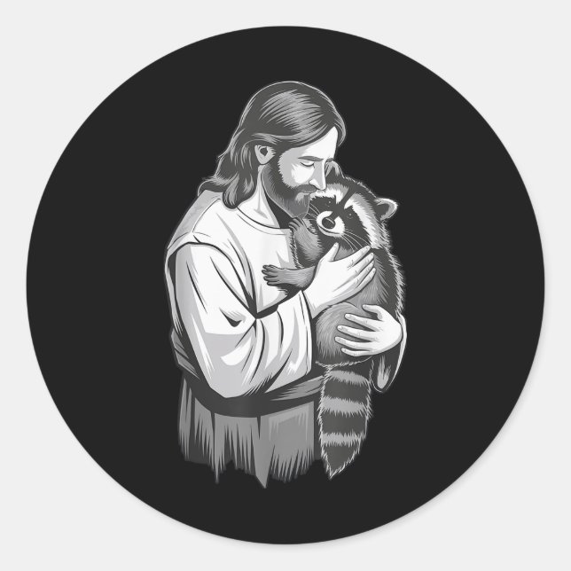 Sticker Rond Raccoon Jésus serrant _1 (Devant)
