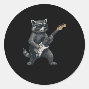 Sticker Rond Raccoon Jouer Guitare Rock Et Roll Cadeaux Hommes