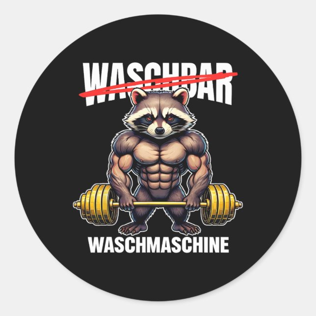 Sticker Rond Raccoon Lave Machine Bodybuilding Fitness Gym (Devant)