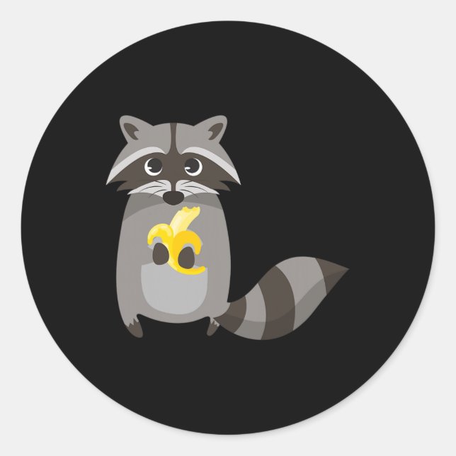 Sticker Rond Raccoon Manger Banane Fruit A L'air mignon (Devant)