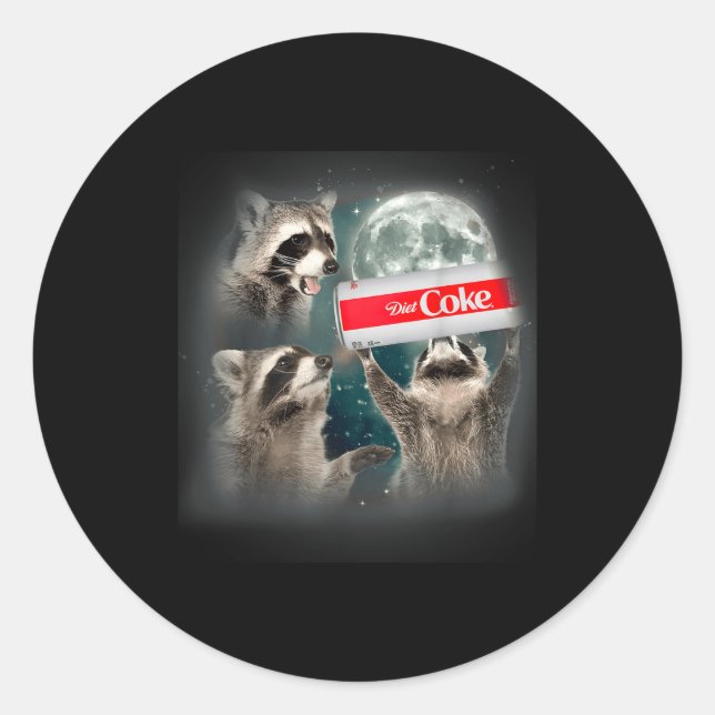 Sticker Rond Raccoon Meme 3 Racoons Howling At Moon Funny Weird (Devant)