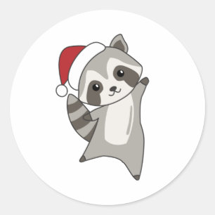 Sticker Rond Raccoon Noël Neige hiver Raccoon