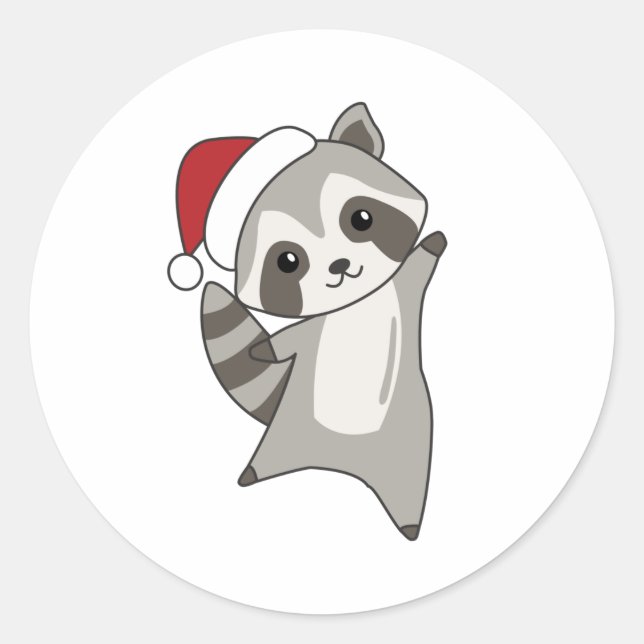 Sticker Rond Raccoon Noël Neige hiver Raccoon (Devant)