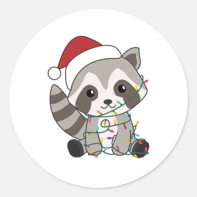 Sticker Rond Raccoon Noël Neige hiver Raccoon (Devant)