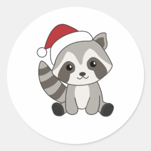 Sticker Rond Raccoon Noël Neige hiver Raccoon