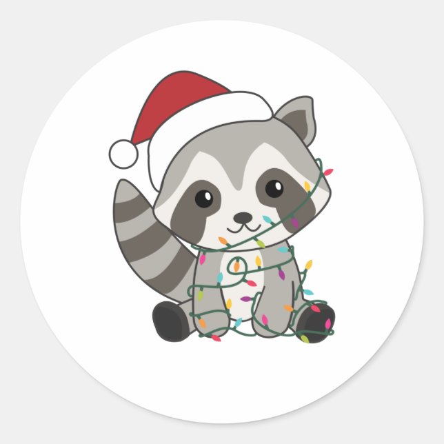 Sticker Rond Raccoon Noël Neige hiver Raccoon (Devant)