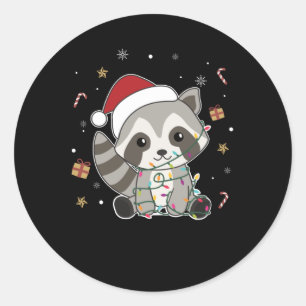 Sticker Rond Raccoon Noël Neige hiver Raccoon