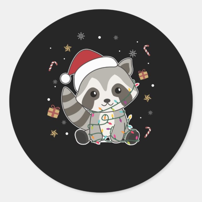 Sticker Rond Raccoon Noël Neige hiver Raccoon (Devant)