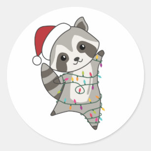 Sticker Rond Raccoon Noël Neige hiver Raccoon