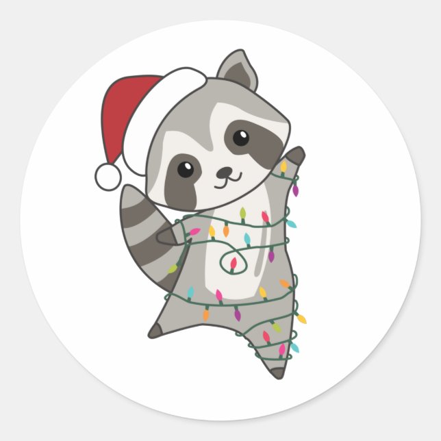 Sticker Rond Raccoon Noël Neige hiver Raccoon (Devant)