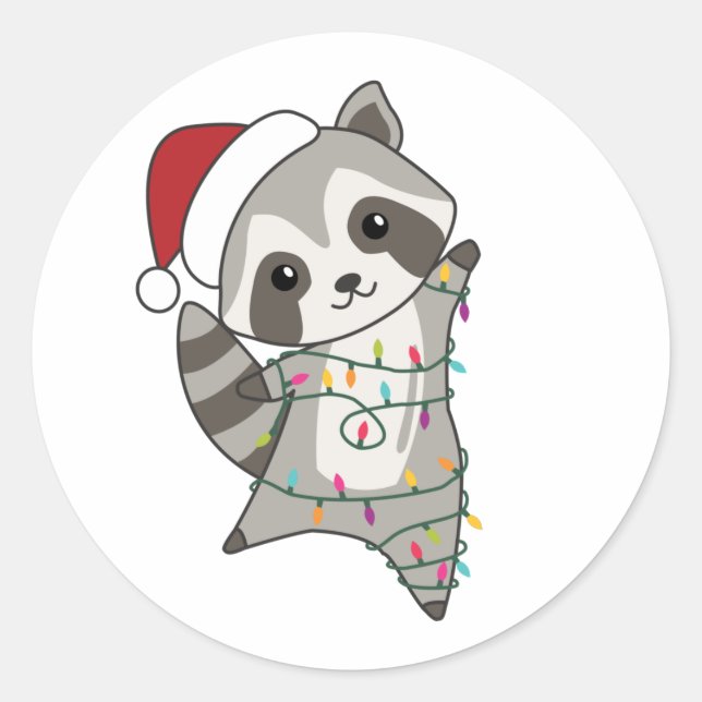 Sticker Rond Raccoon Noël Neige hiver Raccoons Chapeau de camio (Devant)