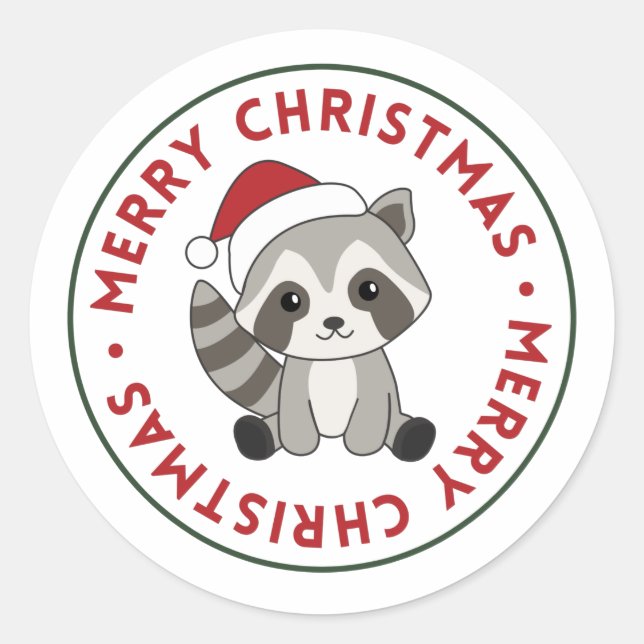 Sticker Rond Raccoon Noël Neige hiver Raccoons Classic Rou (Devant)