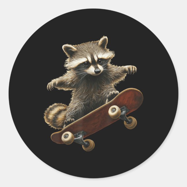 Sticker Rond Raccoon Skateboard Skateboard Funny Graphisme (Devant)