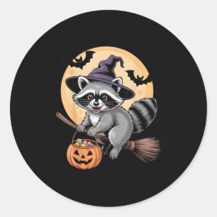 Sticker Rond Raccoon sorcier Casquette Citrouille Costume Hallo