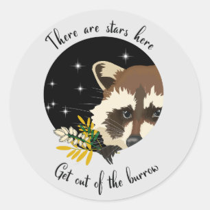 Sticker Rond Raccoon. Sortez de votre trou !