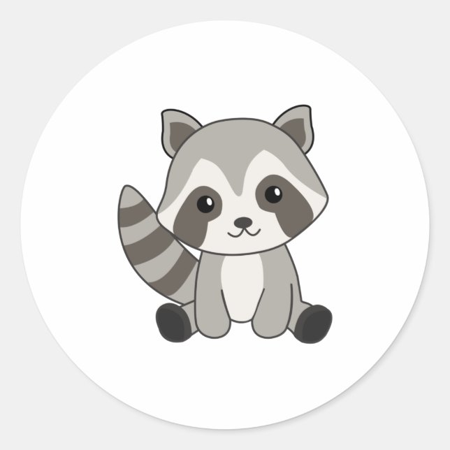 Sticker Rond Raccoon Sweet Animaux Pour Enfants Funny Raccoons (Devant)