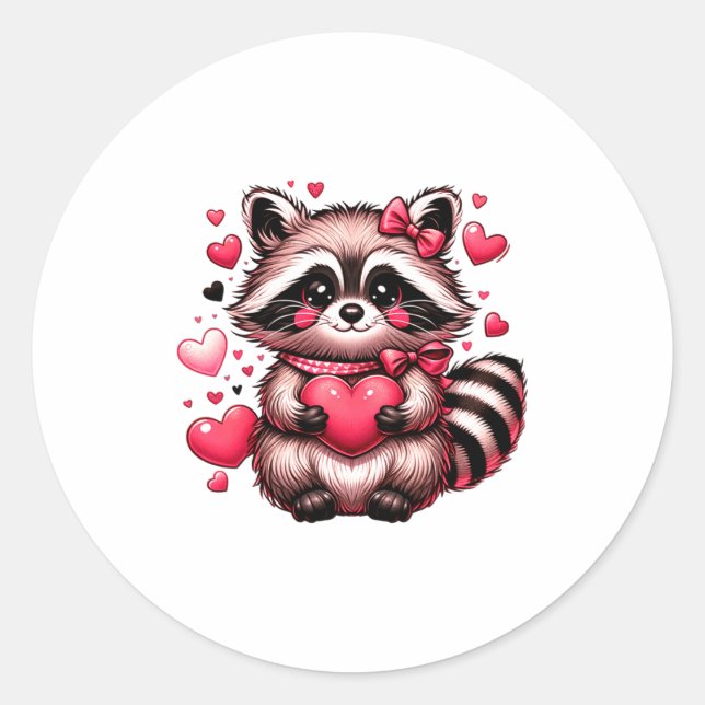 Sticker Rond Raccoon Valentine Hearts  (Devant)