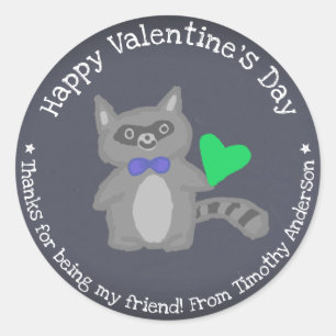 Sticker Rond Raccoon Valentine's Day mignonne Kid's
