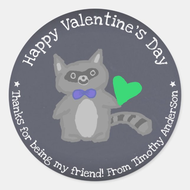 Sticker Rond Raccoon Valentine's Day mignonne Kid's (Devant)