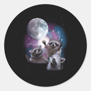 Sticker Rond Raccoons Qui hurlent Au Raccoon De La Lune