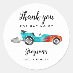 Sticker Rond Race Car Boy Fête d'anniversaire