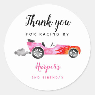 Sticker Rond Race Car Girl Fête d'anniversaire