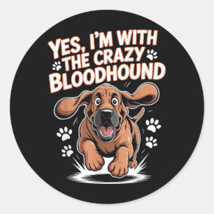 Sticker Rond Race de chien drôle et mignon avec le Bloodhound f