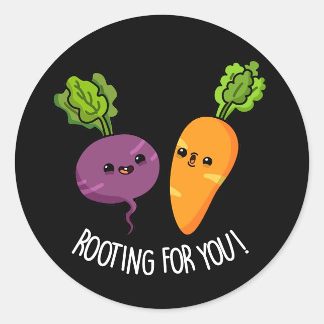 Sticker Rond Racine pour vous amusant Veggie Pun Dark BG (Devant)
